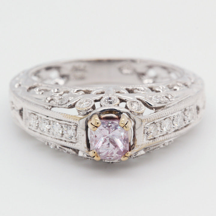 Natural Fancy Pink Diamond Engagement Ring 0.99 TCW 18K White Gold