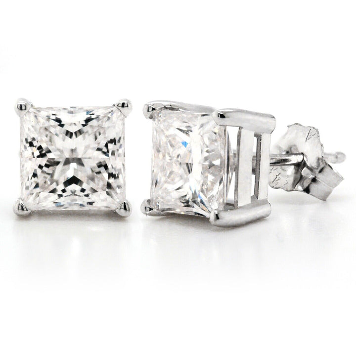 3.04 Ct Princess Diamond Stud Solitaire Earrings Lab Grown