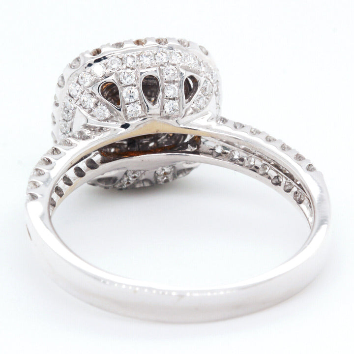 1.53ct Fancy Yellow Cushion Diamond Double Halo and Shank Engagement Ring