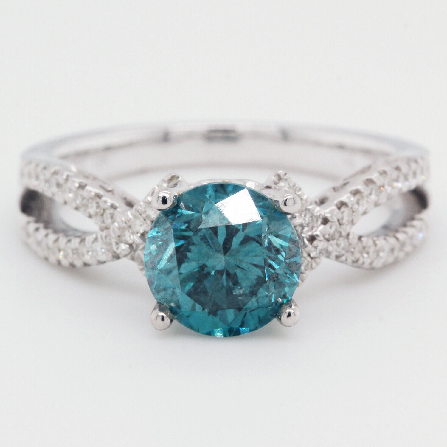 Fancy Blue Color And Clarity Enhanced Diamond Engagement Ring 2.26 TCW 18KW Gold