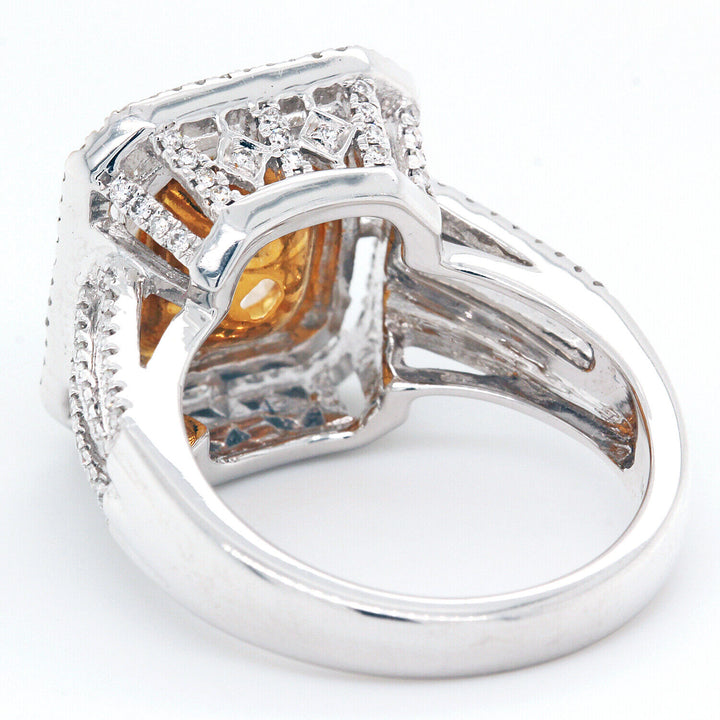 3.65ct Fancy Yellow Diamond Halo ring Radiant Cut Diamond Engagement Ring