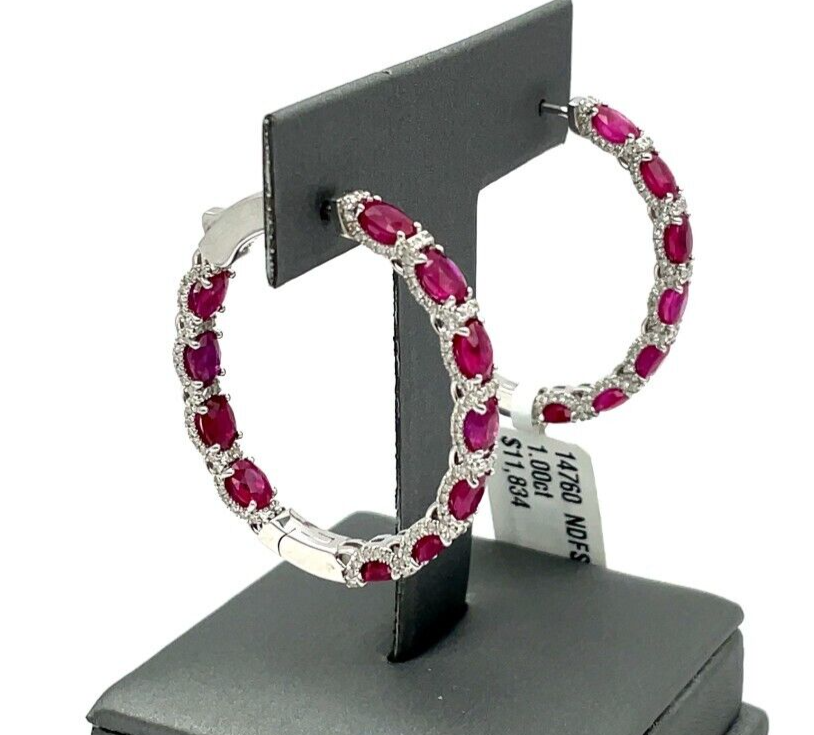 1.00 ct Hudson Ruby and Natural Diamond Hoop Earrings