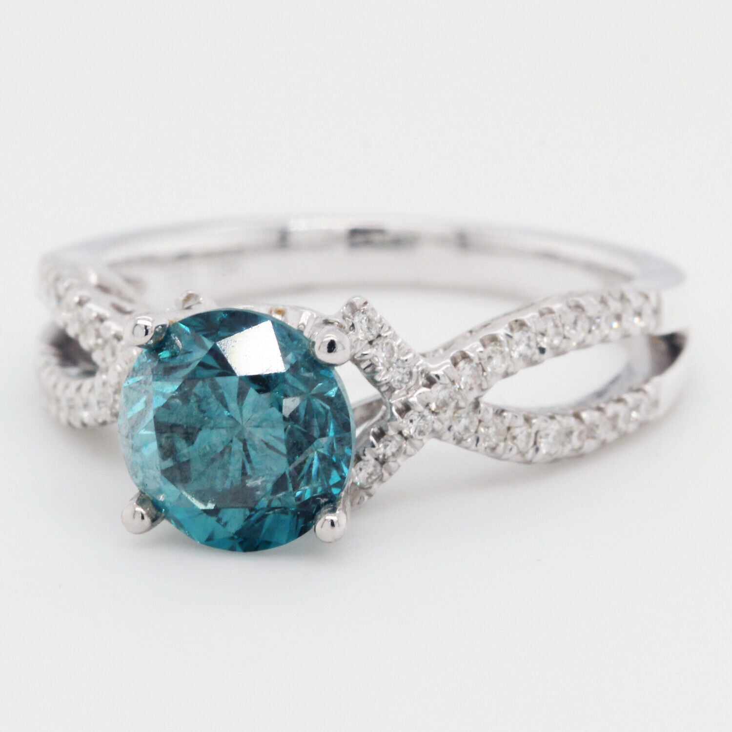 Fancy Blue Color And Clarity Enhanced Diamond Engagement Ring 2.26 TCW 18KW Gold