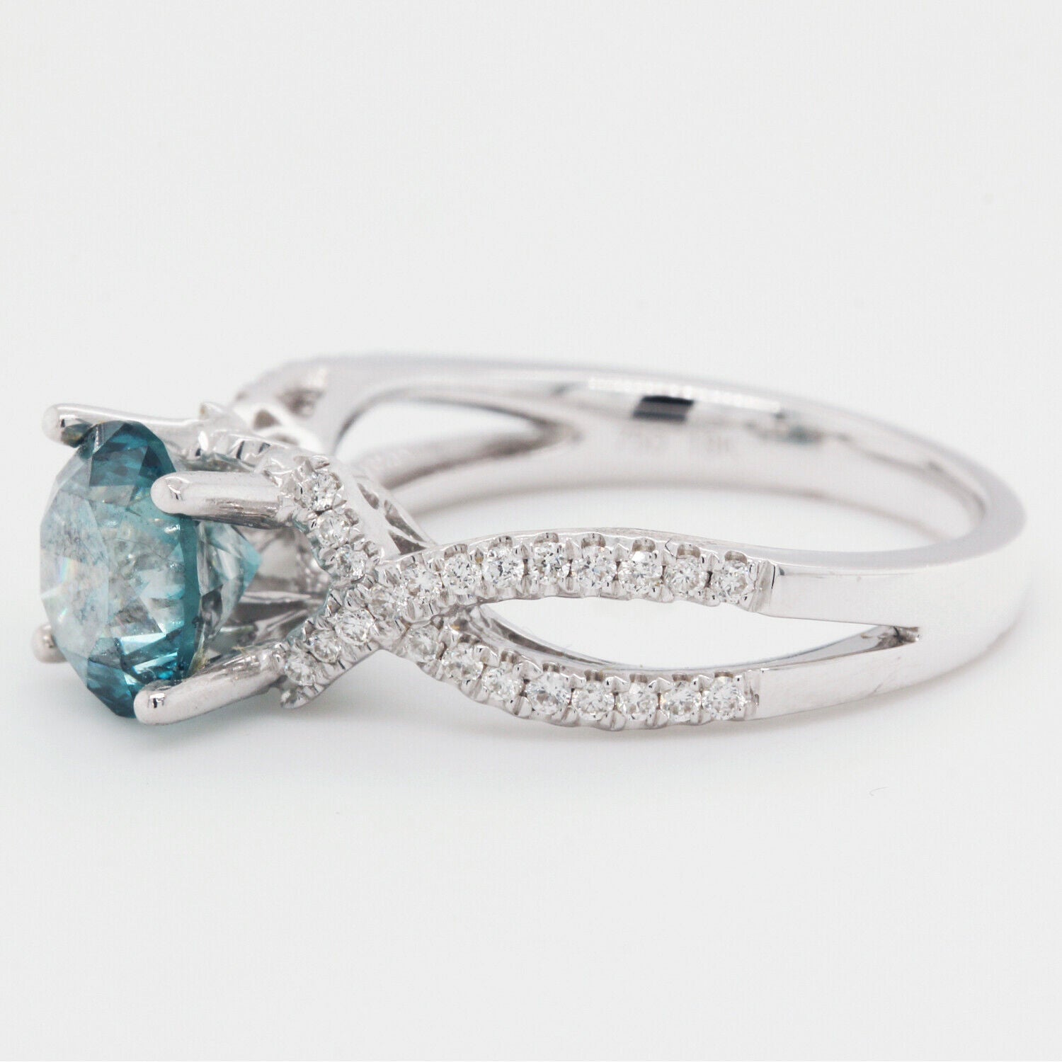 Fancy Blue Color And Clarity Enhanced Diamond Engagement Ring 2.26 TCW 18KW Gold