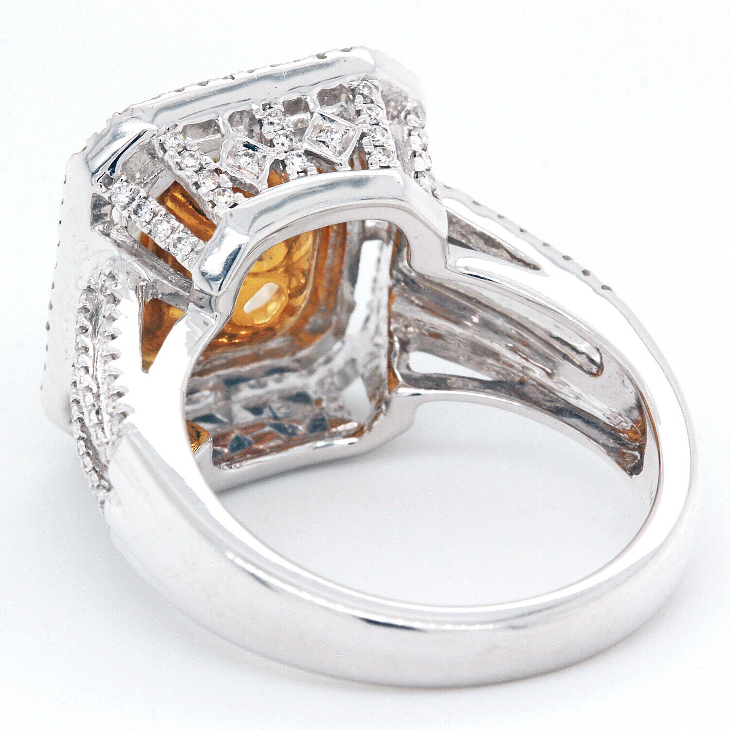 3.65 Ct Fancy Yellow Diamond Halo Ring Radiant Cut Diamond Engagement Ring