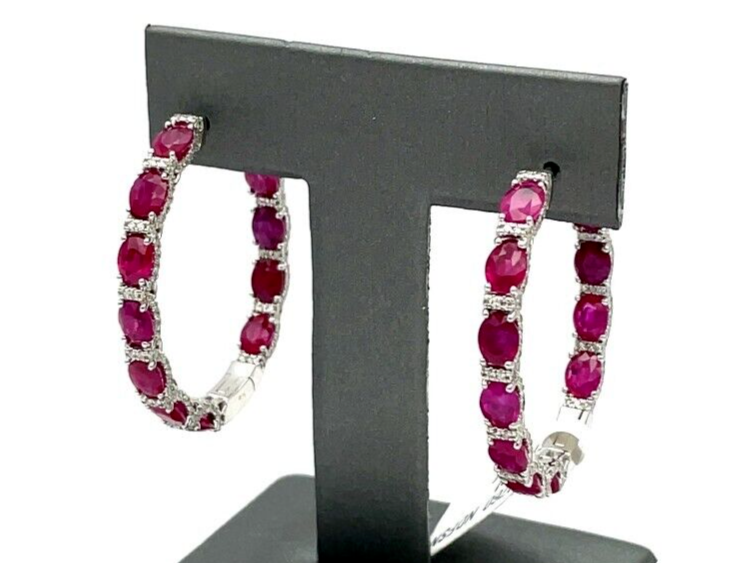 1.00 ct Hudson Ruby and Natural Diamond Hoop Earrings