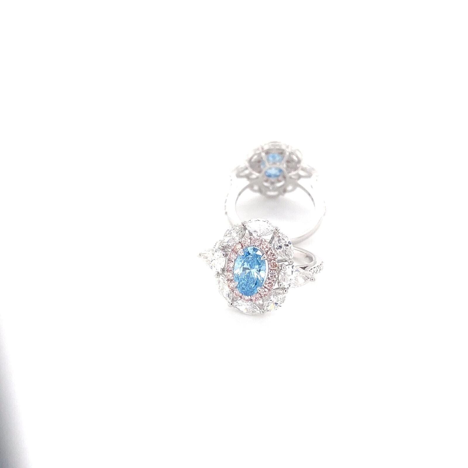 Blue And Pink Diamond Designer Ring 3.10 TCW 14K White Gold Lab Grown