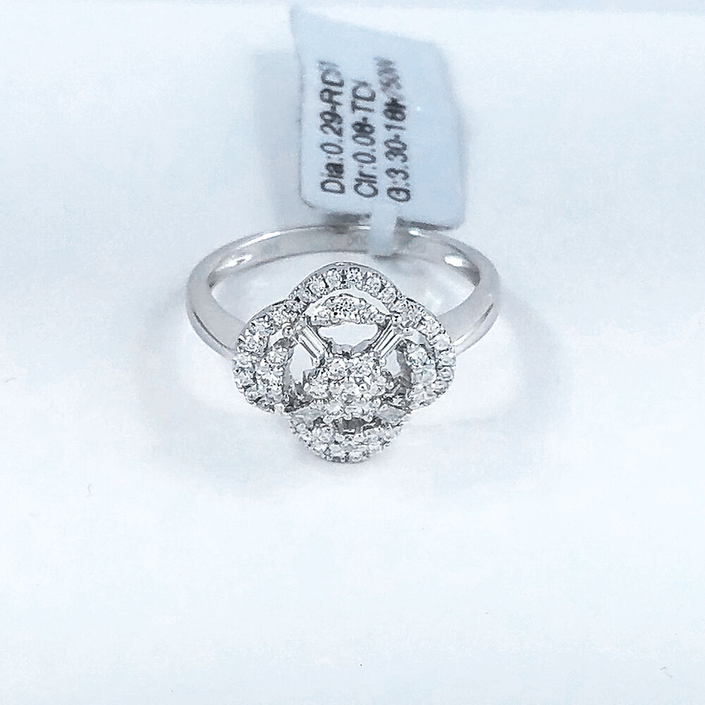0.37 tcw Round Diamonds and Baguettes Rose Ring in 18k White Gold