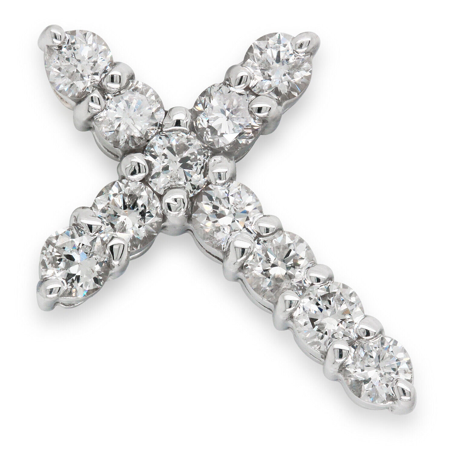 11 stone 1.32 tcw Diamond Cross Pendant G-H SI2 in 14K White Gold