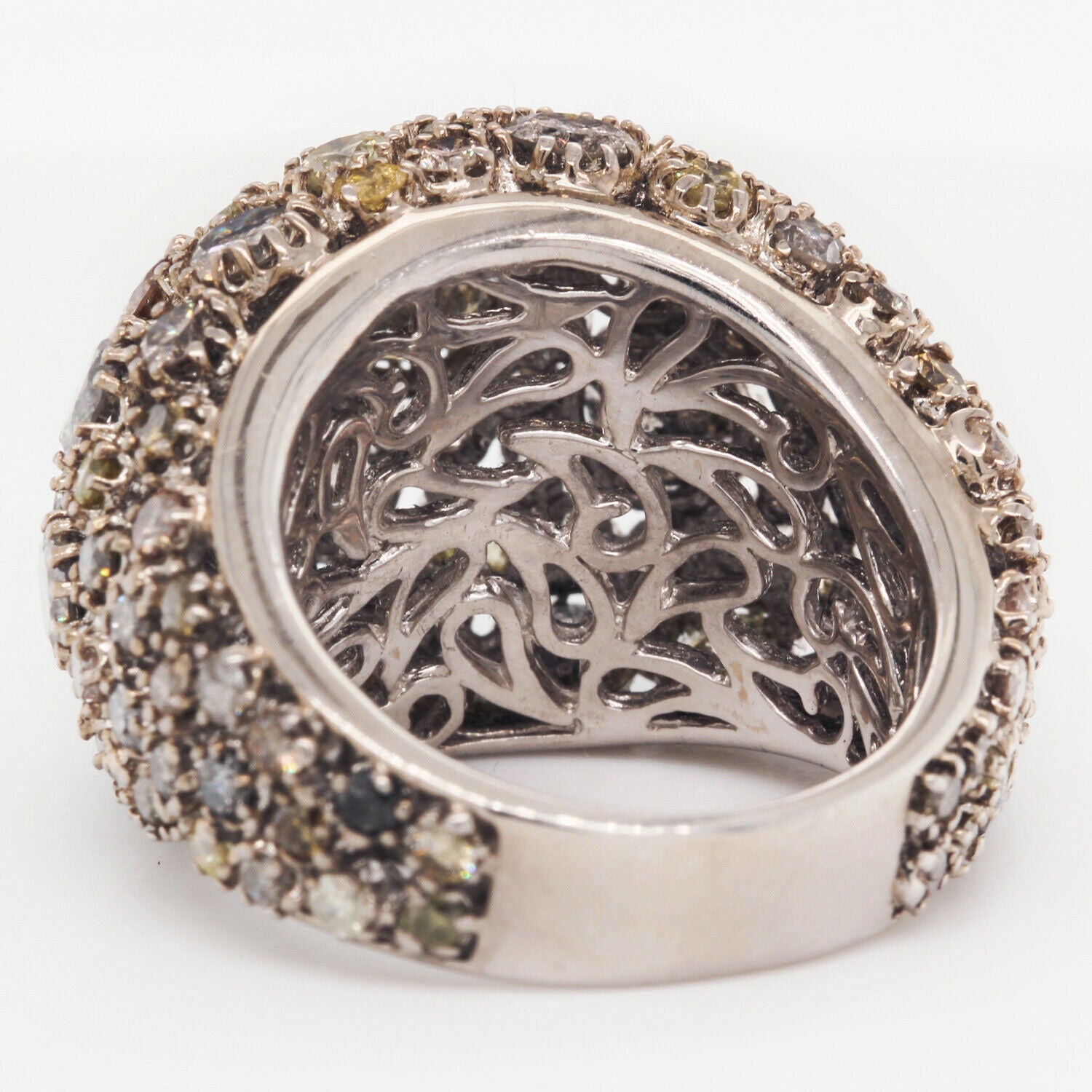 Fancy Color Diamonds Cluster Cocktail Ring 7.98 TCW 18K White Gold