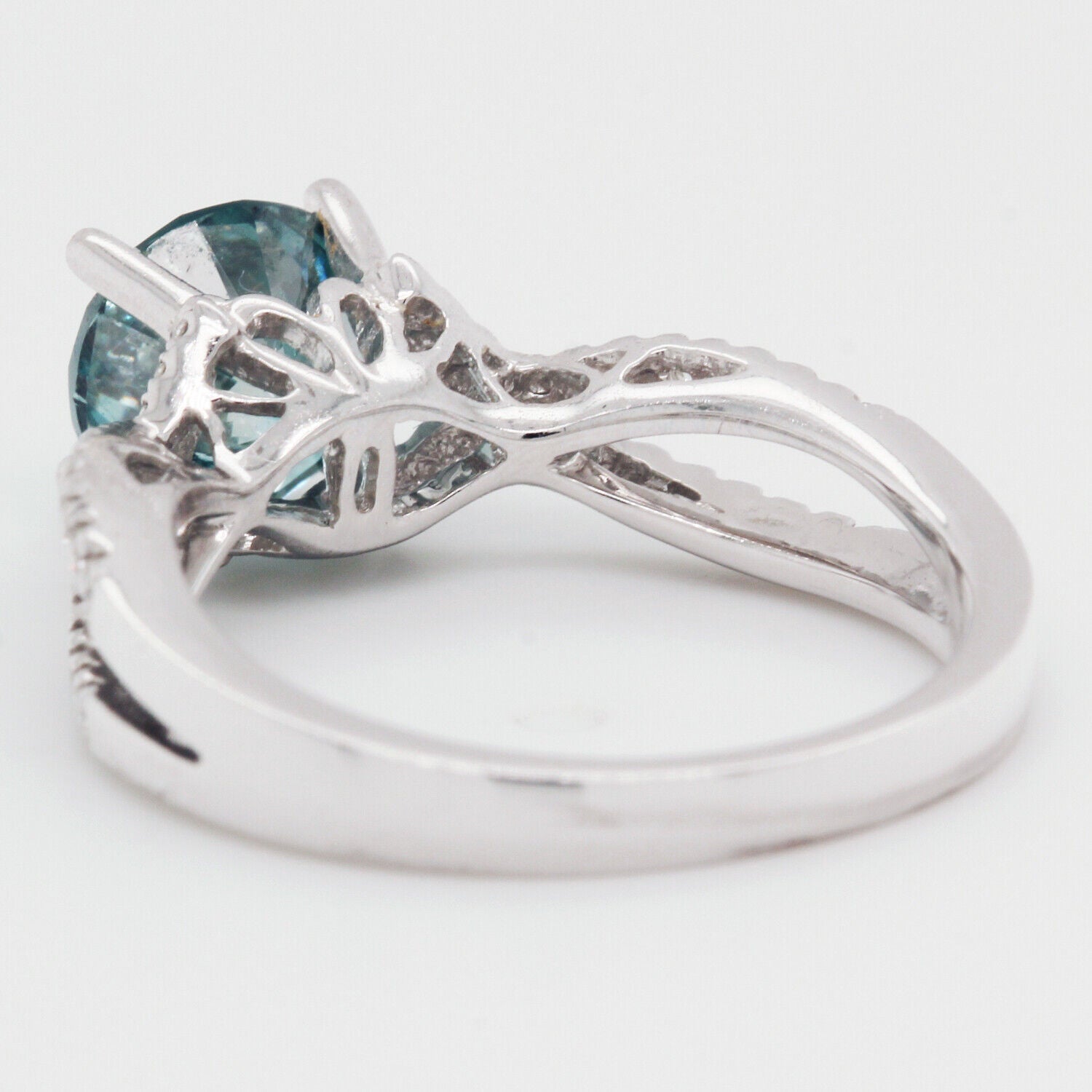 Fancy Blue Color And Clarity Enhanced Diamond Engagement Ring 2.26 TCW 18KW Gold