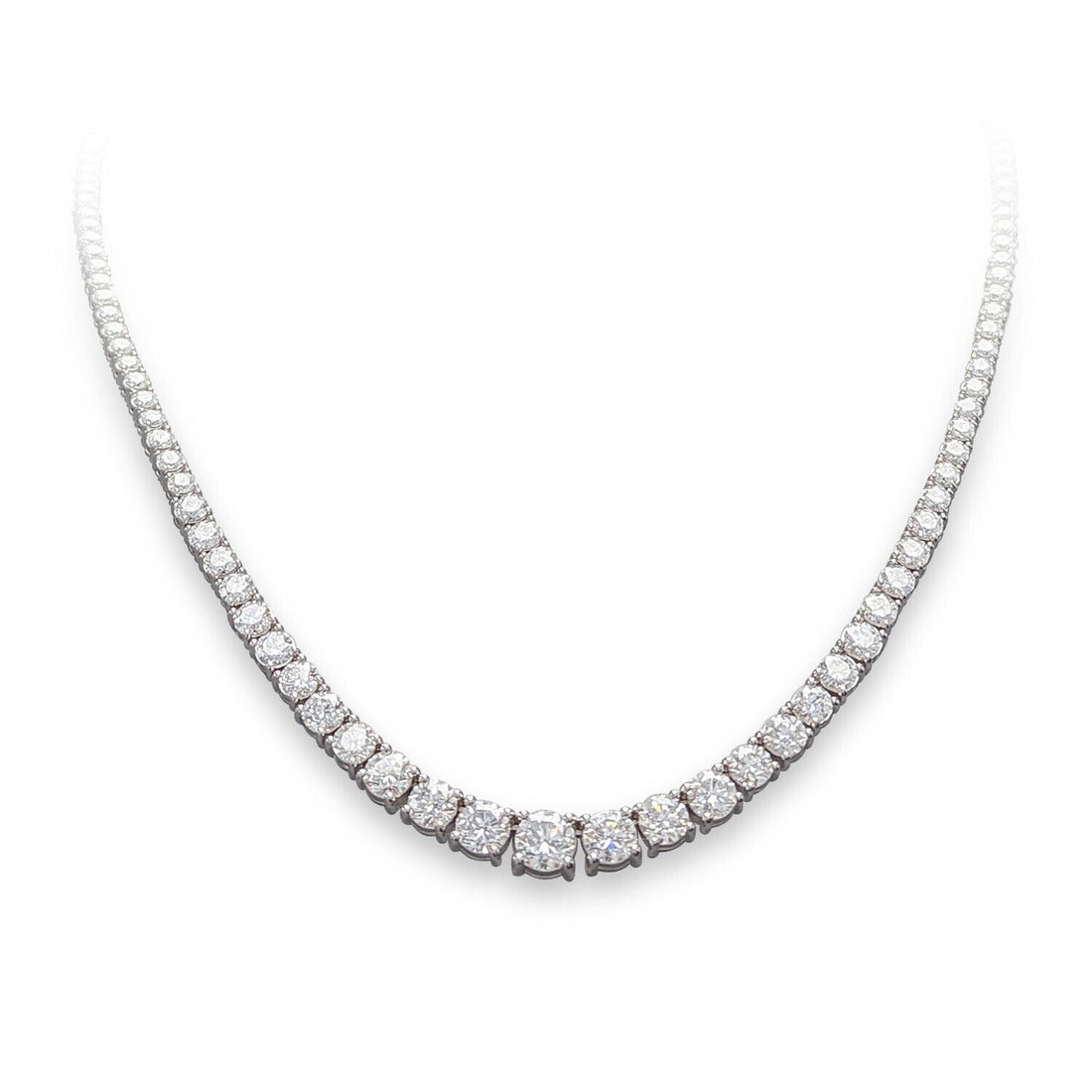 Lab Grown Diamond Riviera Necklace D-E VS1-VS2 14K White Gold 18.18cttw 4 Prong