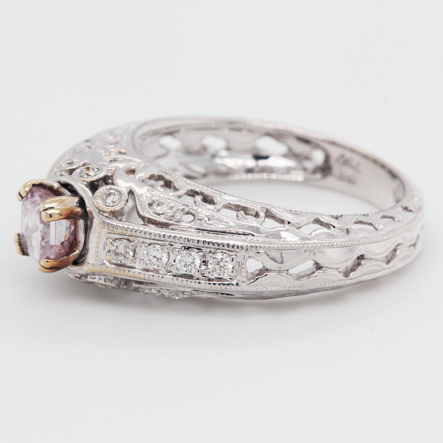 Natural Fancy Pink Diamond Engagement Ring 0.99 TCW 18K White Gold