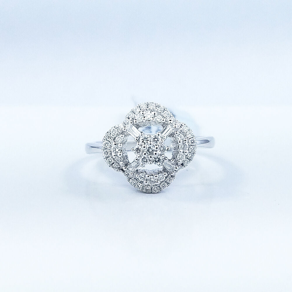 0.37 tcw Round Diamonds and Baguettes Rose Ring in 18k White Gold