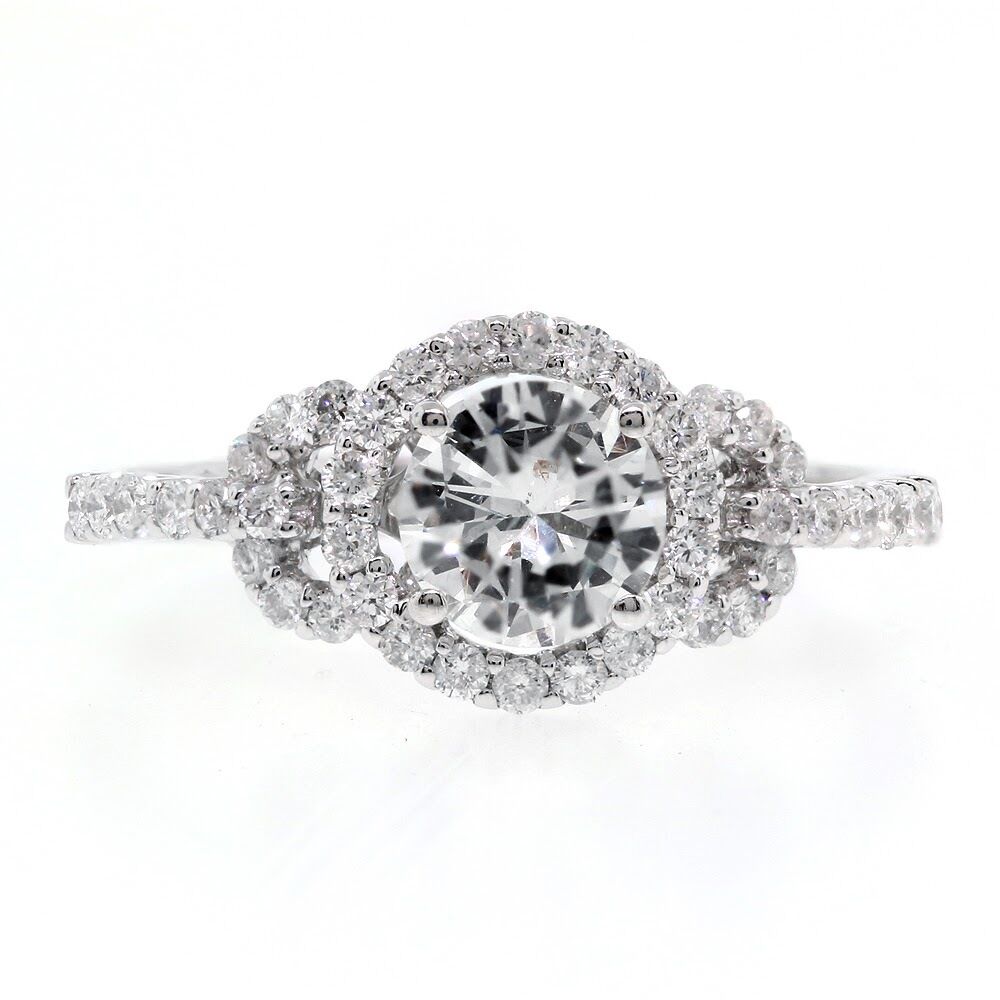 Halo Diamond Engagement Ring with 1.10 tcw of Diamonds in 18k White Gold
