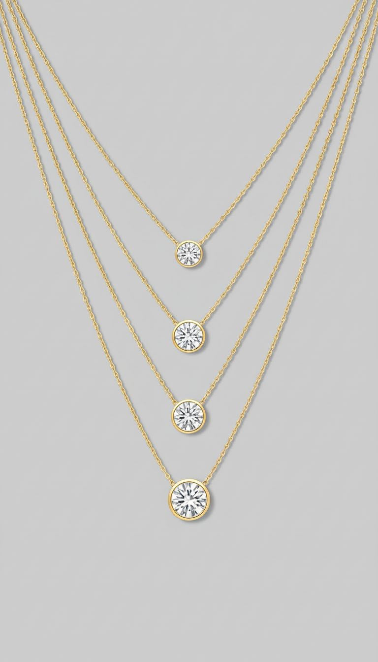 Lab Grown 1.00Ct - 5.00cts Round Bezel Set Diamond Necklace in 14k W/G and Y/G