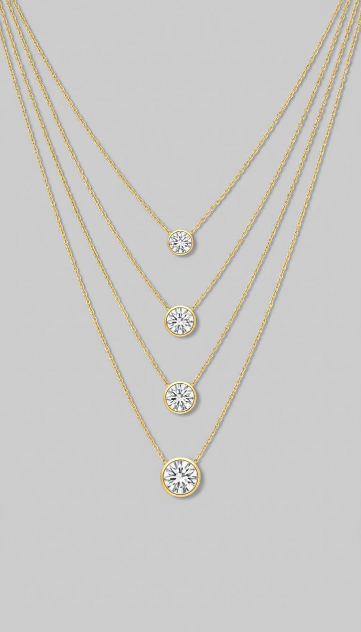 Lab Grown 1.00Ct - 5.00cts Round Bezel Set Diamond Necklace in 14k W/G and Y/G