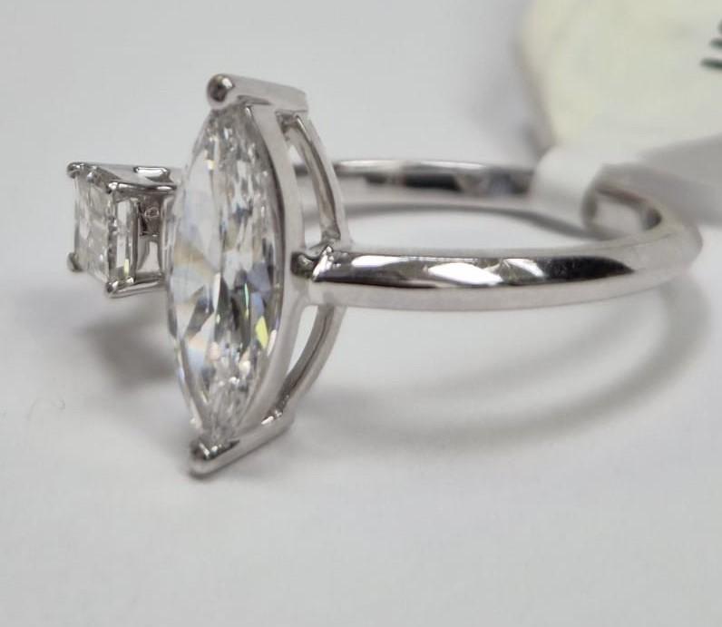 His and Hers 14K White Gold Ring with Marquise & Emerald-Cut Diamonds Size 7