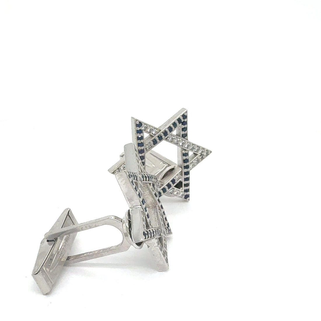14k Gold 0.55ct Lab-Grown Diamond & Sapphire Magen David Cufflinks