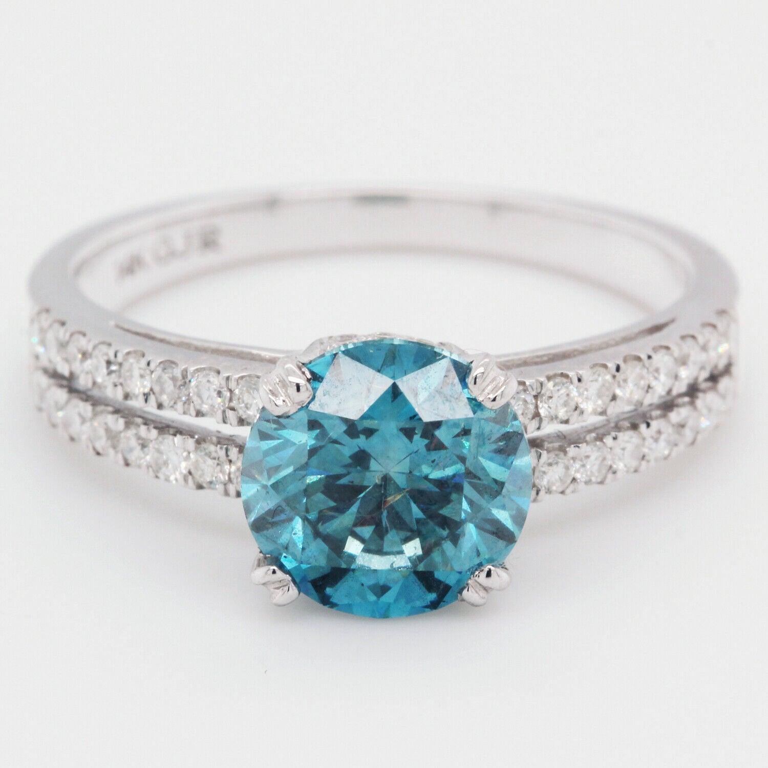 Blue Diamond Engagement Ring Color And Clarity Enhanced 1.85 TCW 14K White Gold