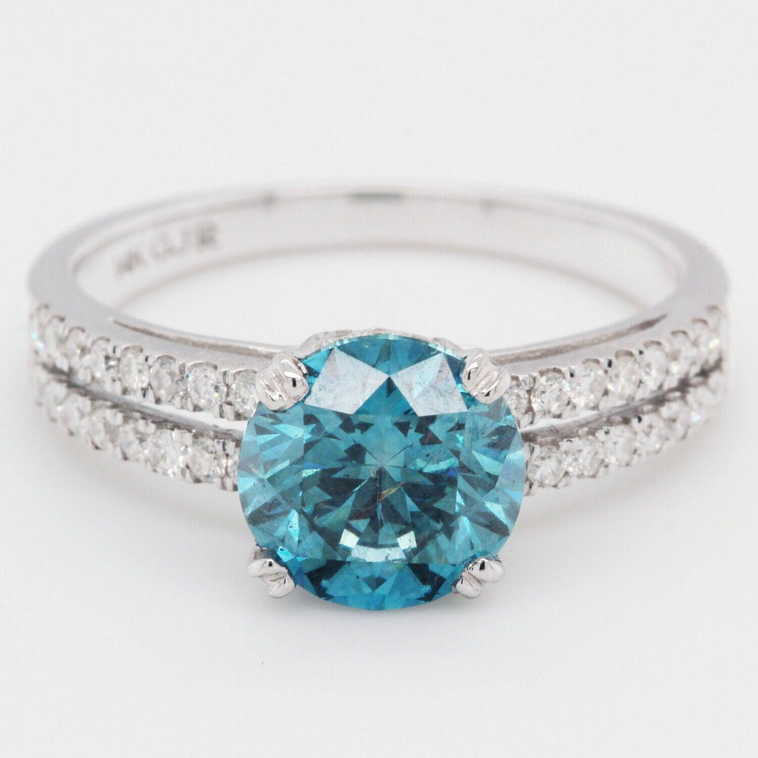 Blue Diamond Engagement Ring Color And Clarity Enhanced 1.85 TCW 14K White Gold