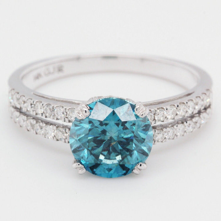 Blue Diamond Engagement Ring Color And Clarity Enhanced 1.85 TCW 14K White Gold