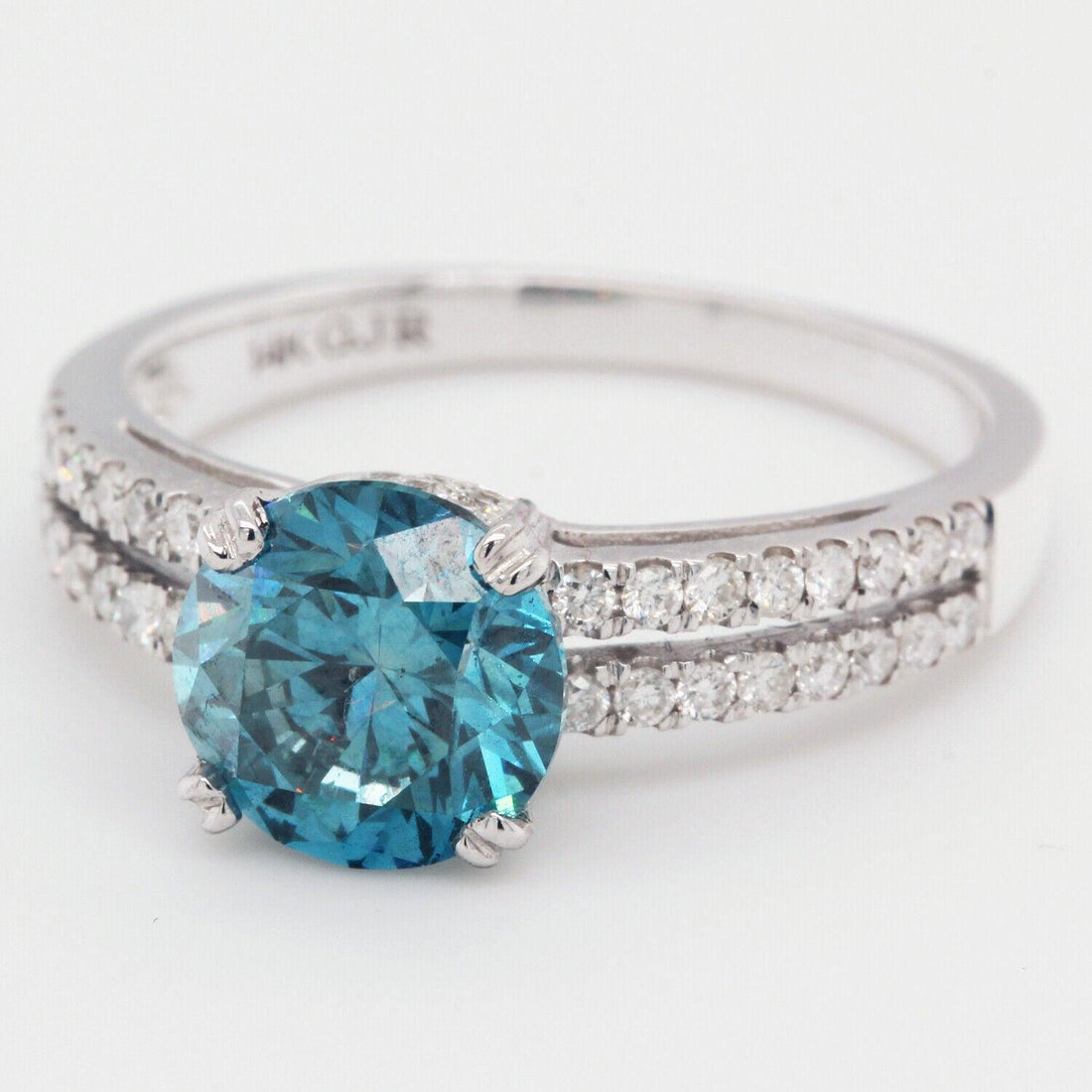 Blue Diamond Engagement Ring Color And Clarity Enhanced 1.85 TCW 14K White Gold
