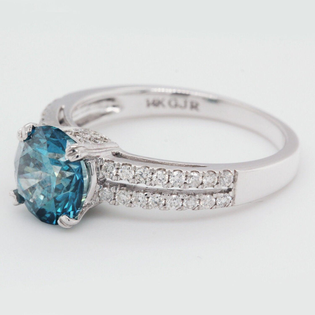 Blue Diamond Engagement Ring Color And Clarity Enhanced 1.85 TCW 14K White Gold