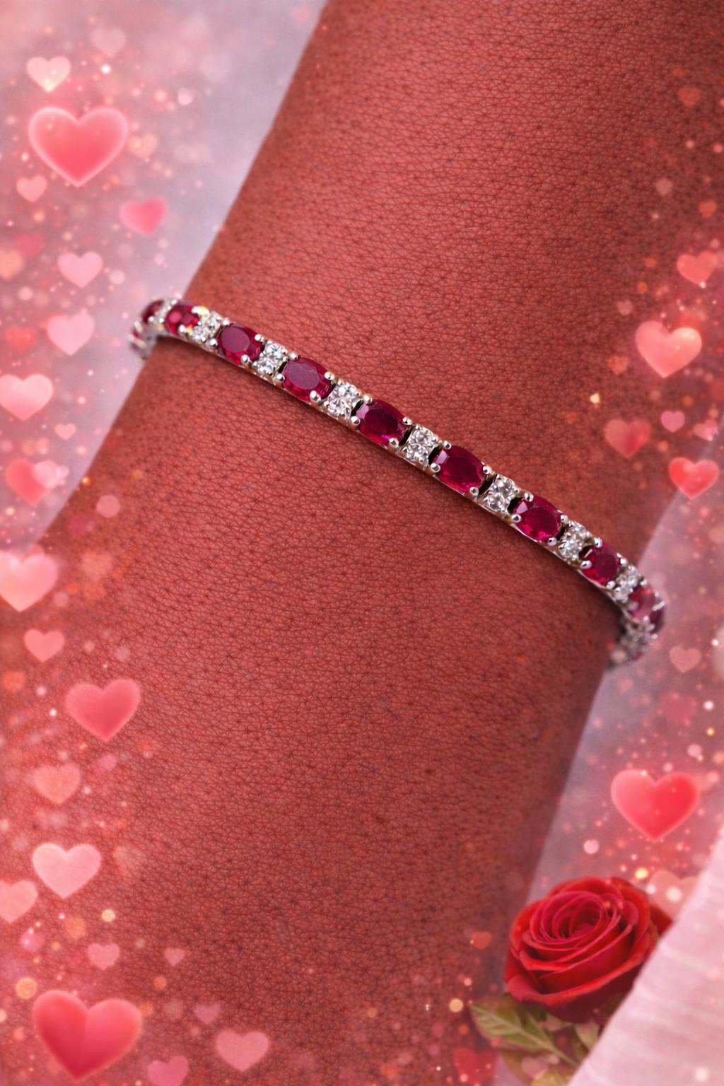 Valentines Day! 14k W/Gold Tennis Bracelet with 10.3ct Red Rubies and Diamonds