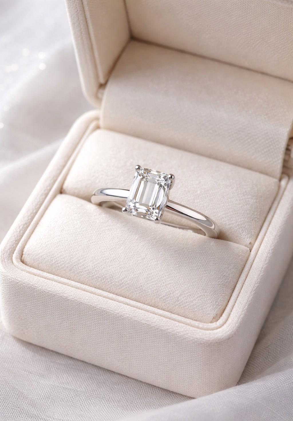 14K Gold Lab Grown 1.52ct Emerald Cut Diamond Solitaire Engagement Ring G-VS2