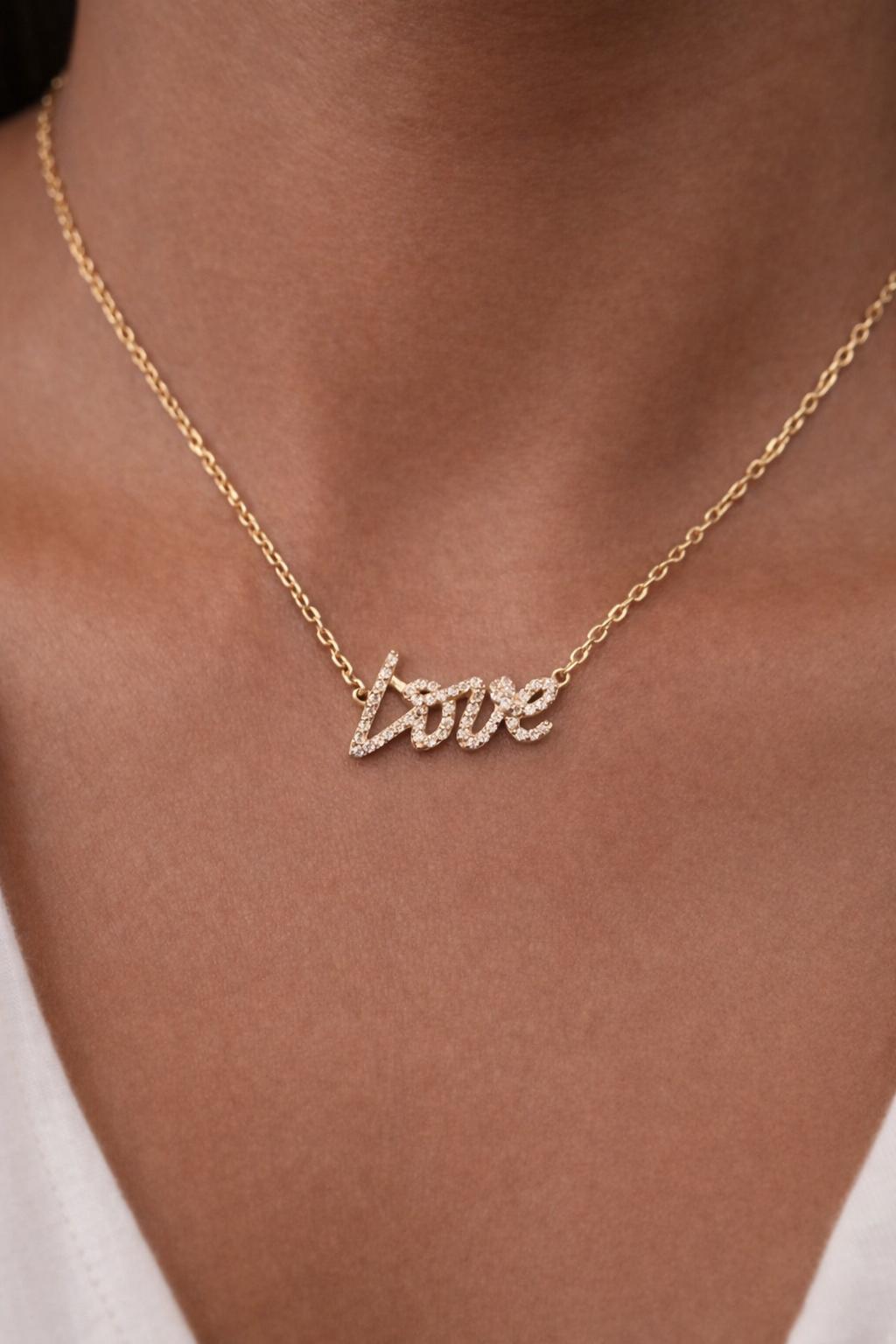 Valentine's Day! 14k Yellow Gold "Love" Necklace with 0.29ct Diamonds