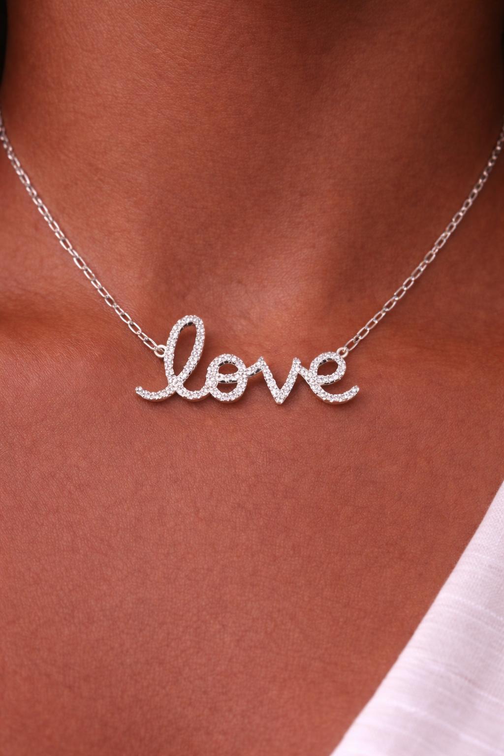 Valentine's Day! 14k White Gold Diamond "Love" Pendant Necklace 16" SI1 G Grade