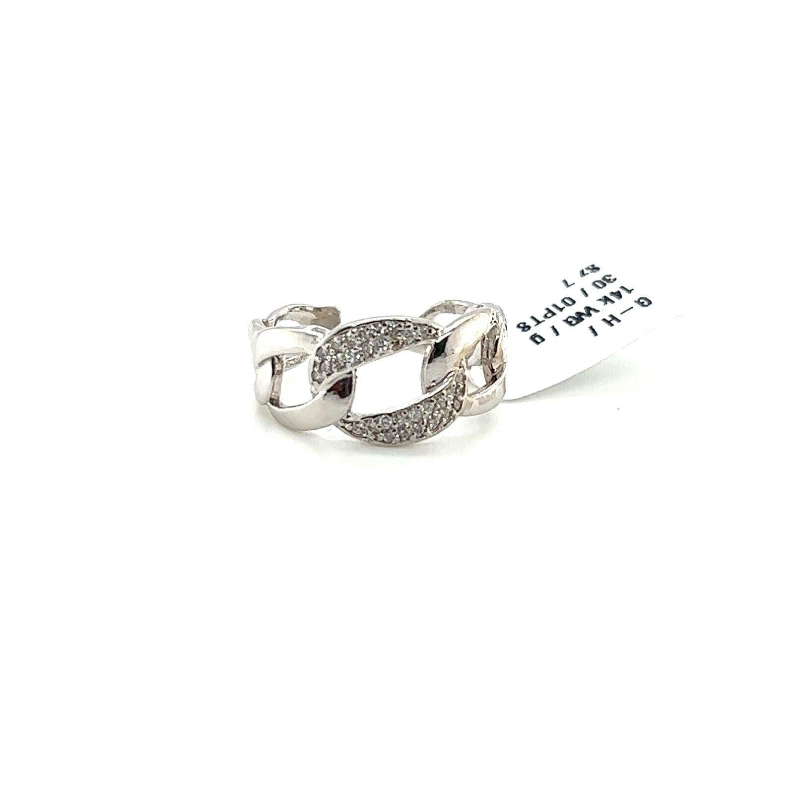 14k White Gold Chain-Link Ring with 0.21ct Diamonds Size 7