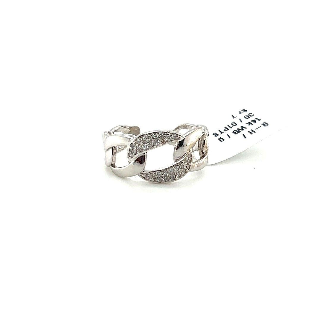 14k White Gold Chain-Link Ring with 0.21ct Diamonds Size 7