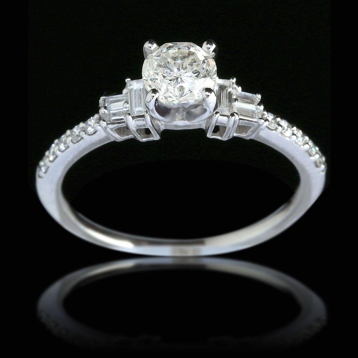 0.7ct Round Diamond Engagement Ring 14K White Gold Size 6
