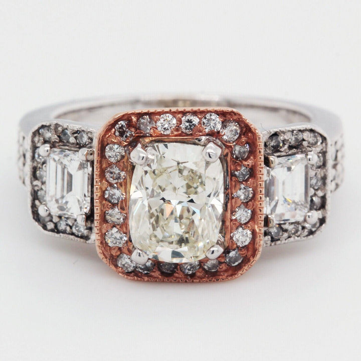 Elongated Cushion Cut Engagement Ring 3.50 TCW 18K White Gold and 18K Rose Gold