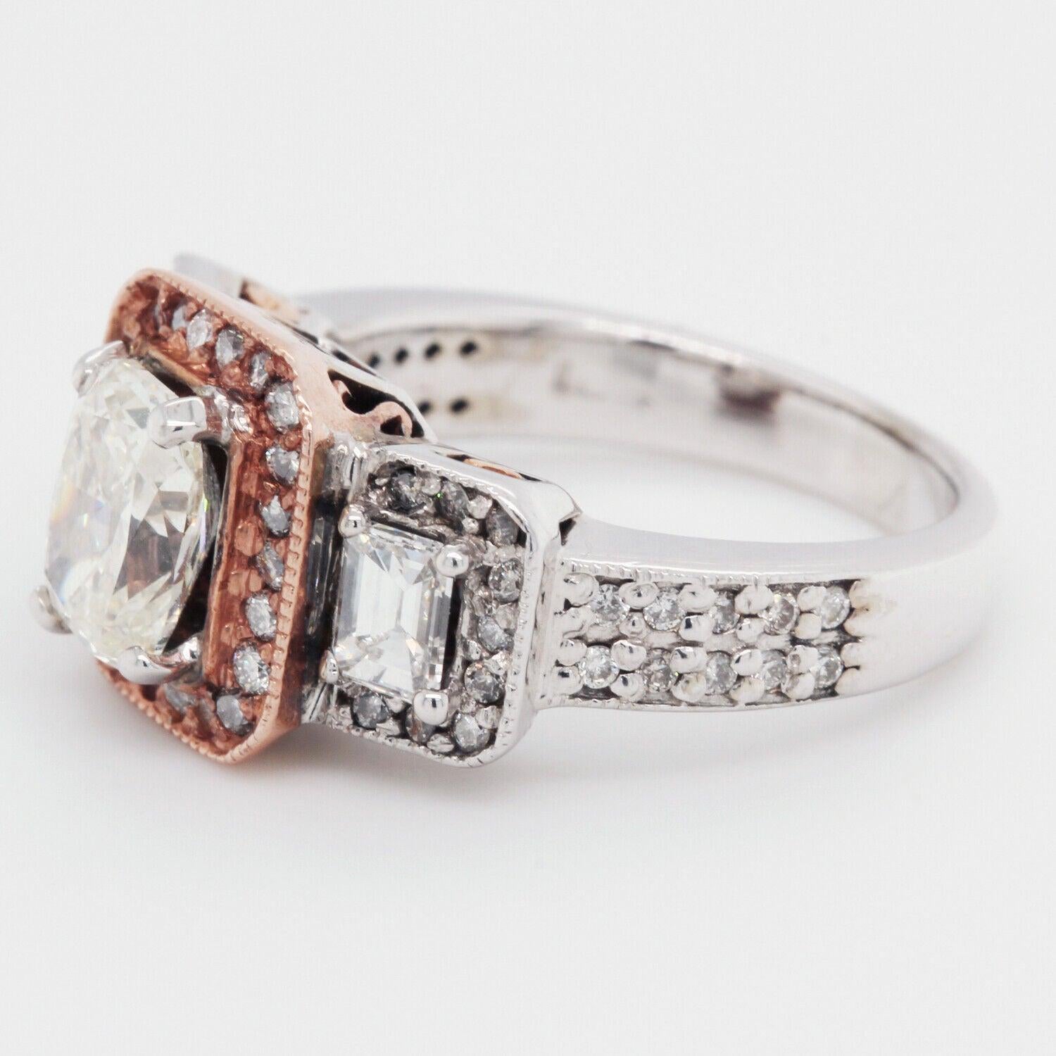 Elongated Cushion Cut Engagement Ring 3.50 TCW 18K White Gold and 18K Rose Gold