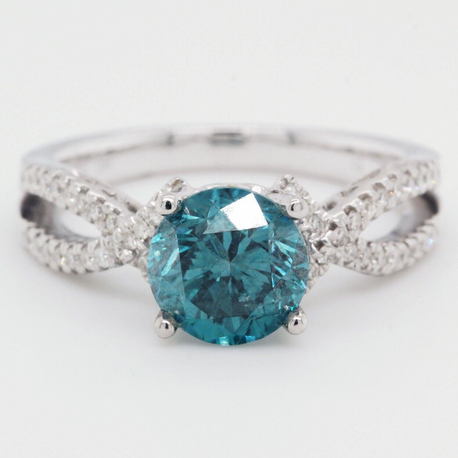 18k White Gold Engagement Ring with 1.6ct Blue Diamond