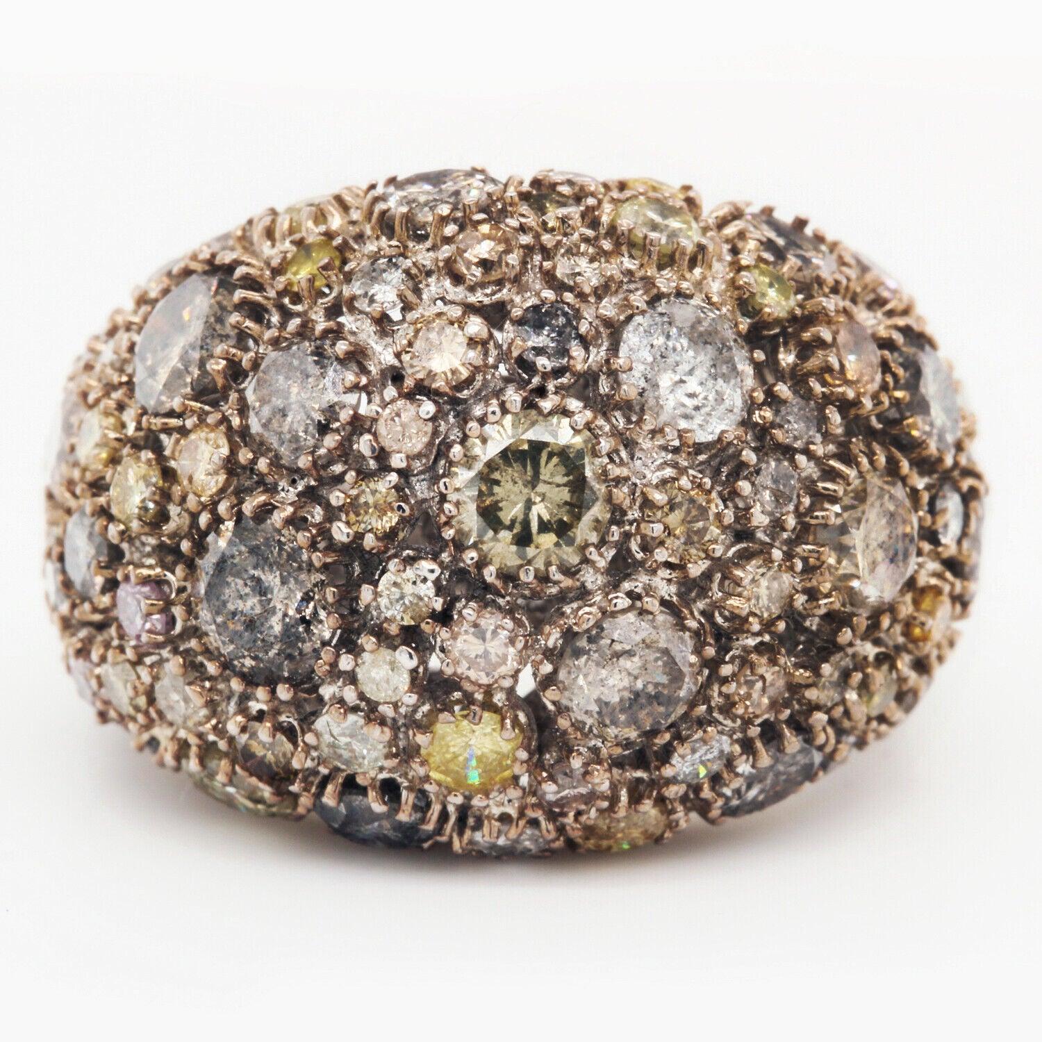 18K White Gold Cocktail Ring with 7.98ct of Multicolor Diamonds