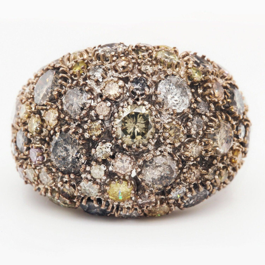 18K White Gold Cocktail Ring with 7.98ct of Multicolor Diamonds