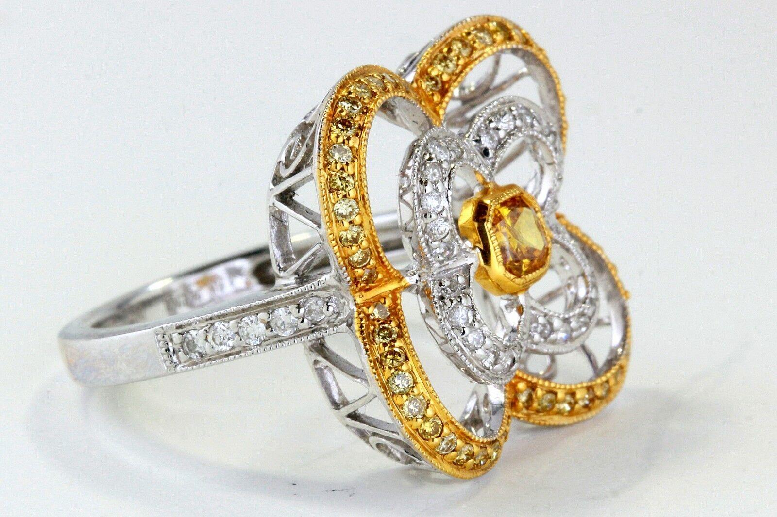 18k Gold Ring with 0.23ct Yellow Diamond & Floral Design