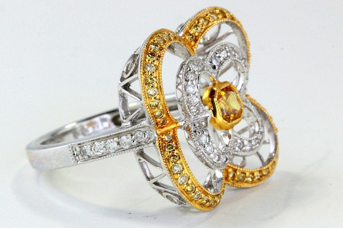 18k Gold Ring with 0.23ct Yellow Diamond & Floral Design