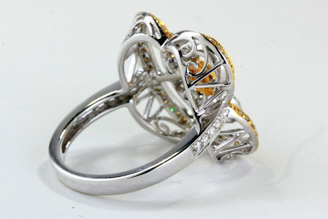 18k Gold Ring with 0.23ct Yellow Diamond & Floral Design
