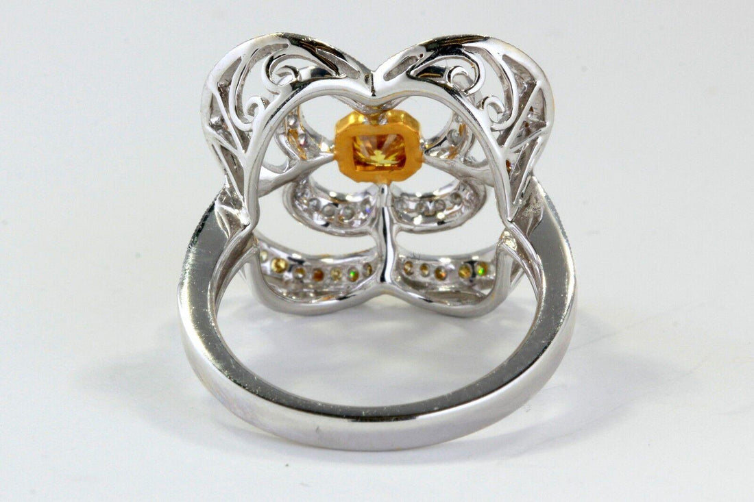 18k Gold Ring with 0.23ct Yellow Diamond & Floral Design