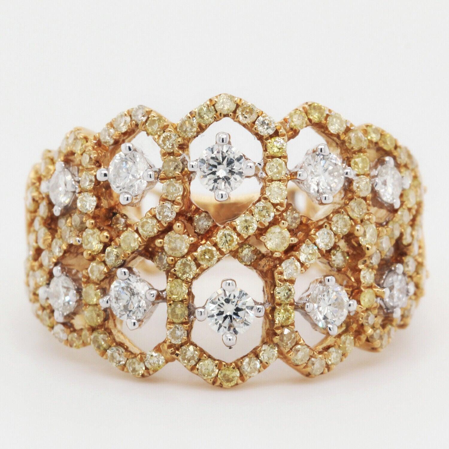 18k Yellow Gold Ring with Yellow & White Diamonds 0.82ct Size 6.25