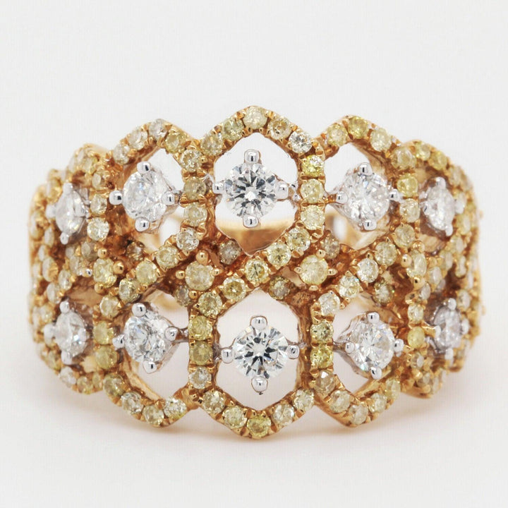 18k Yellow Gold Ring with Yellow & White Diamonds 0.82ct Size 6.25