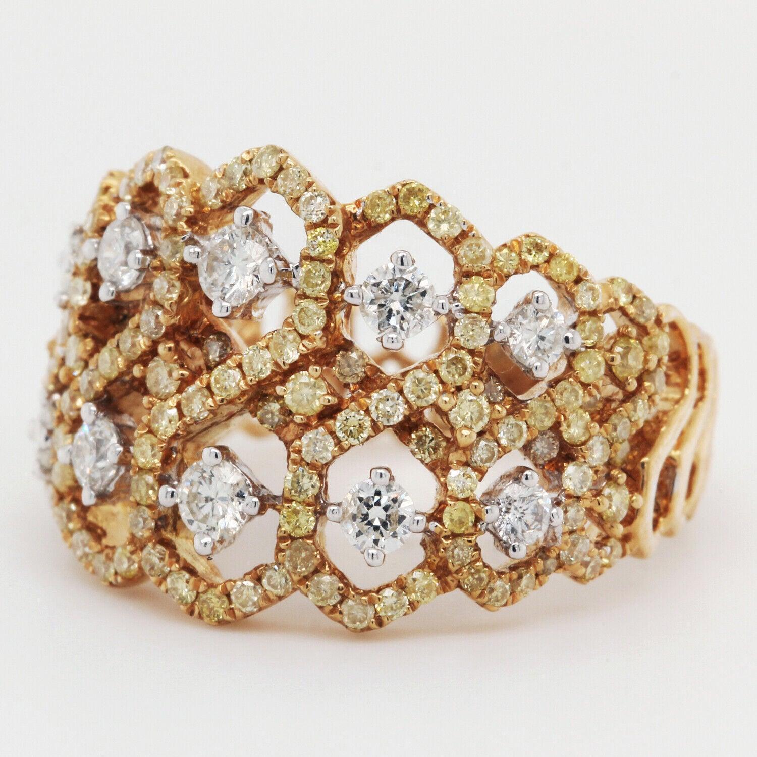 18k Yellow Gold Ring with Yellow & White Diamonds 0.82ct Size 6.25