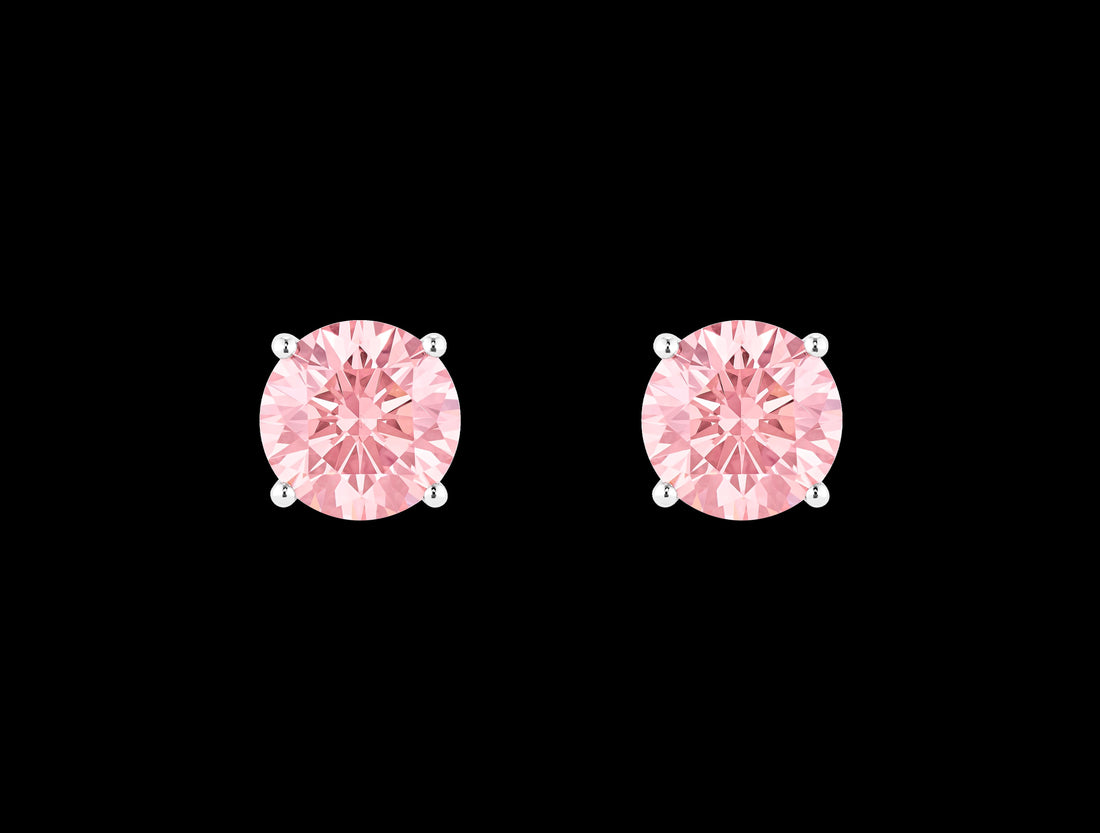 Finest Lab-Grown Diamond 2ct. tw. Round Brilliant Solitaire Studs | Pink