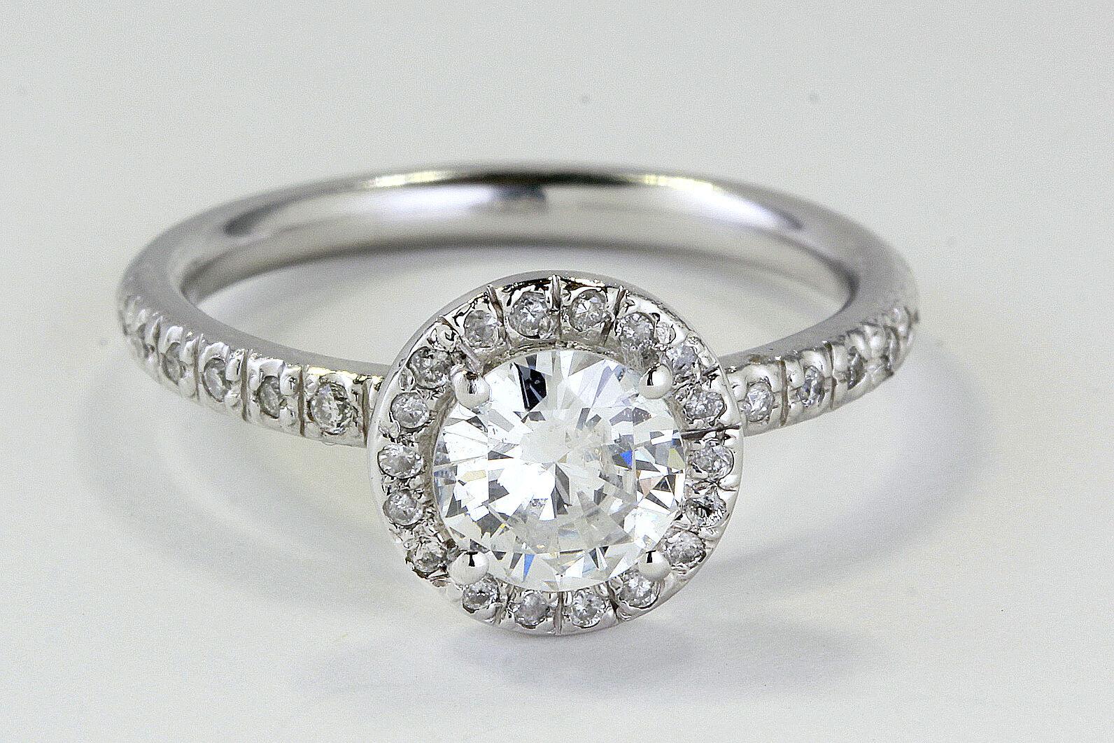 Halo Diamond Engagement Ring with 1.35 total Carat Weight in 14k White Gold