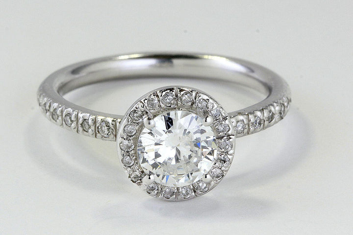 Halo Diamond Engagement Ring with 1.35 total Carat Weight in 14k White Gold